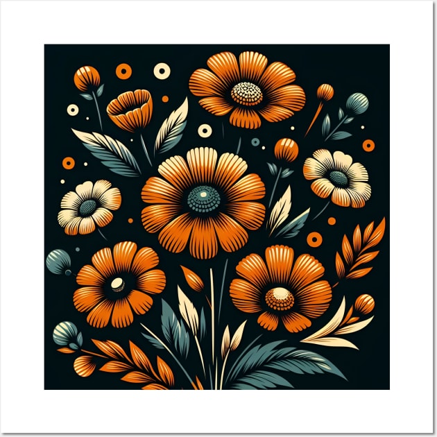 Orange Floral Illustration Wall Art by Jenni Arts